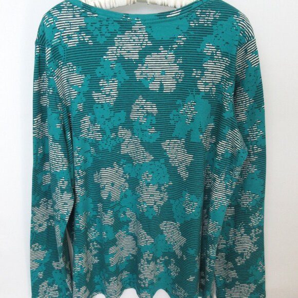 Basic Editions green floral striped 100% cotton long sleeve tee *Sz 1X* - Picture 3 of 3